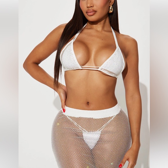 NWT Fashion Nova Embellished Skirt Set White Sparkle Small - Picture 2 of 4
